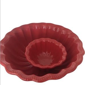 2 Cerutil Stoneware Portugal Red Fluted Bowls